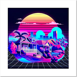 Vaporwave Suburban Cityscape Posters and Art